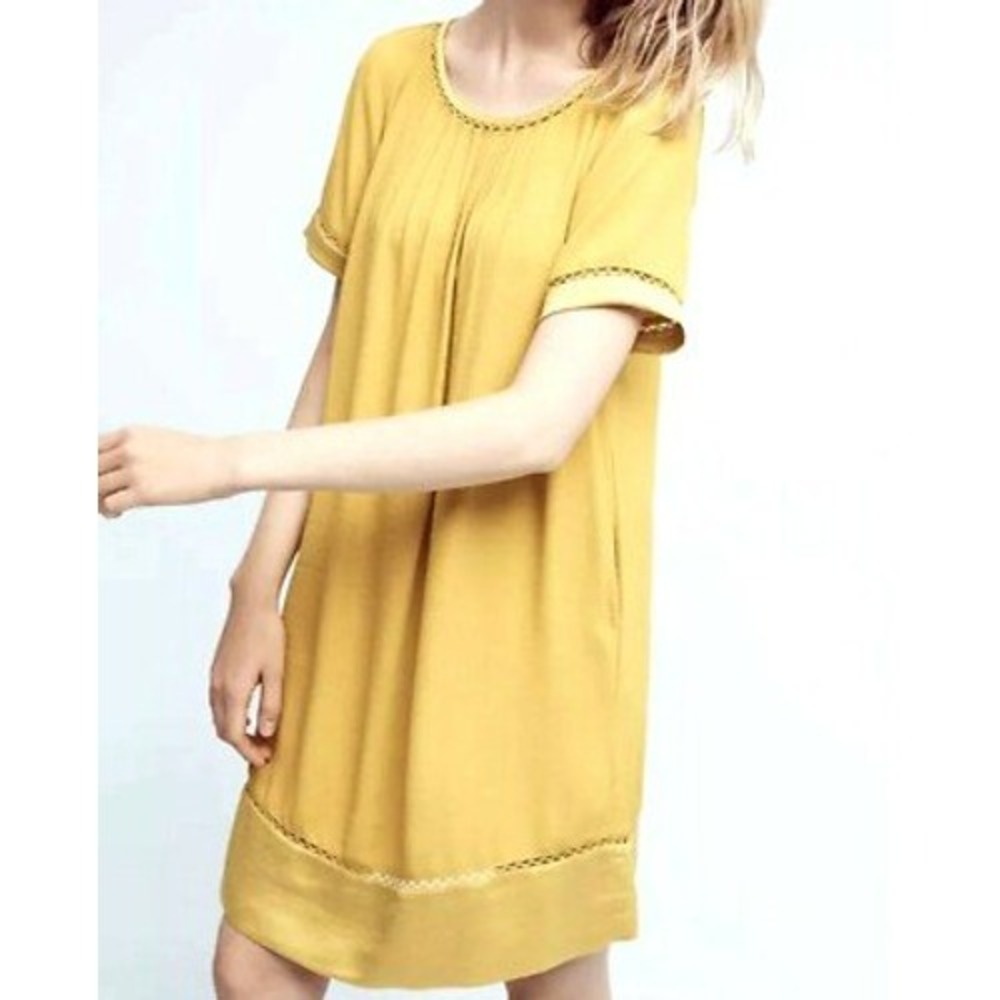 Maeve Anthropologie Shift Dress Womens S Verdet Gold Ladder Short Sleeve Minii